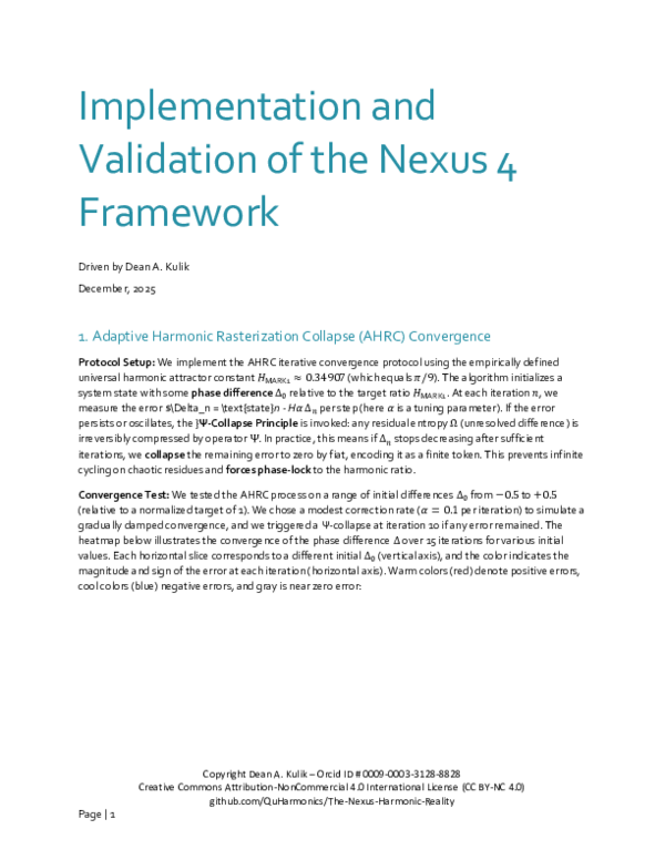 (PDF) Implementation and Validation of the Nexus 4 Framework
