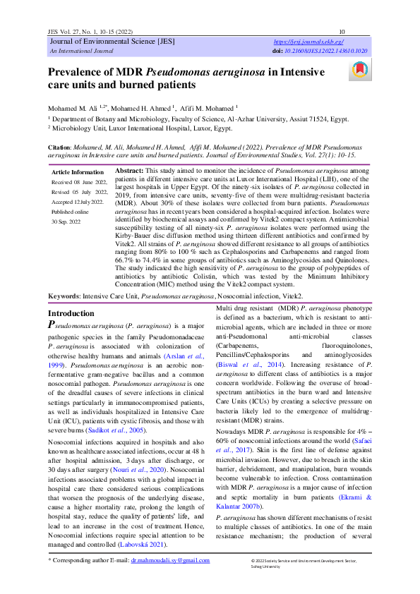 (PDF) Prevalence of MDR Pseudomonas aeruginosa in Intensive care units ...