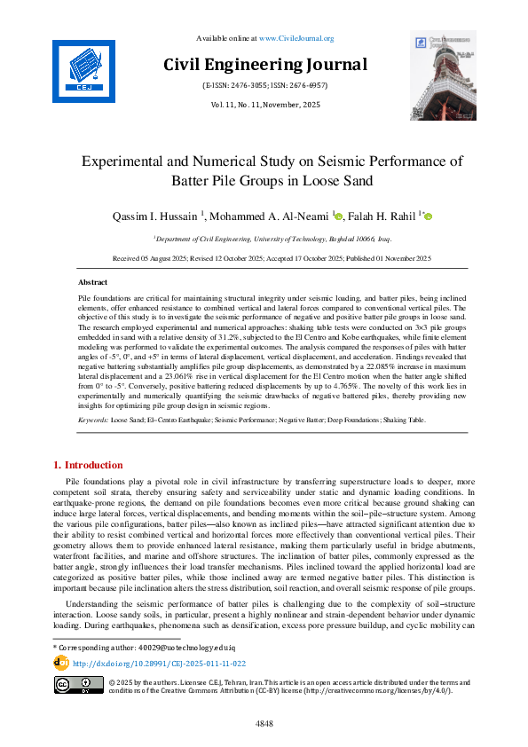 (PDF) Experimental and Numerical Study on Seismic Performance of Batter ...