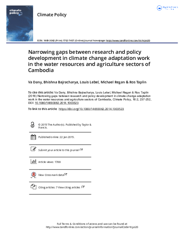 (PDF) Narrowing gaps between research and policy development in climate ...