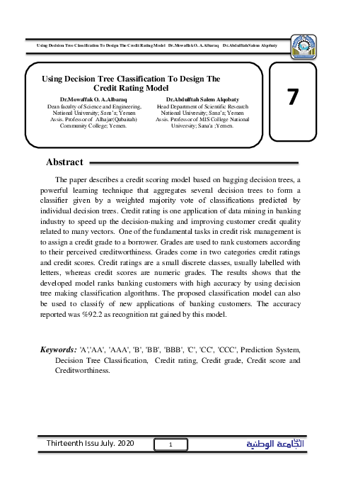 (PDF) Using Decision Tree Classification To Design The Credit Rating Model