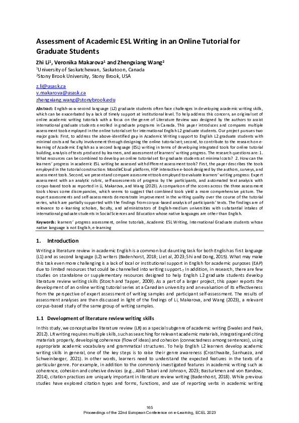 (PDF) Assessment of Academic ESL Writing in an Online Tutorial for ...
