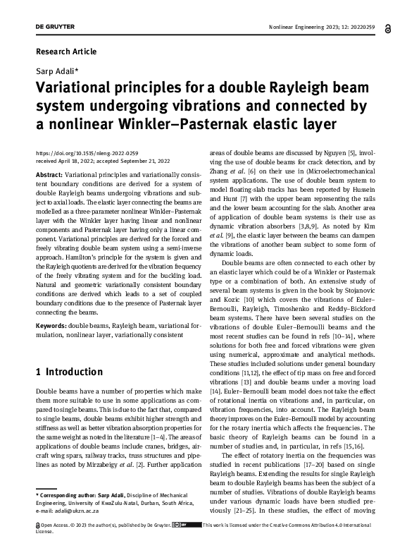 (PDF) Variational principles for a double Rayleigh beam system ...