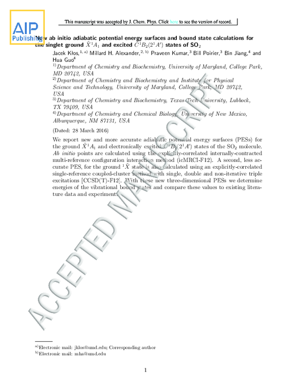 (PDF) New ab initio adiabatic potential energy surfaces and bound state ...
