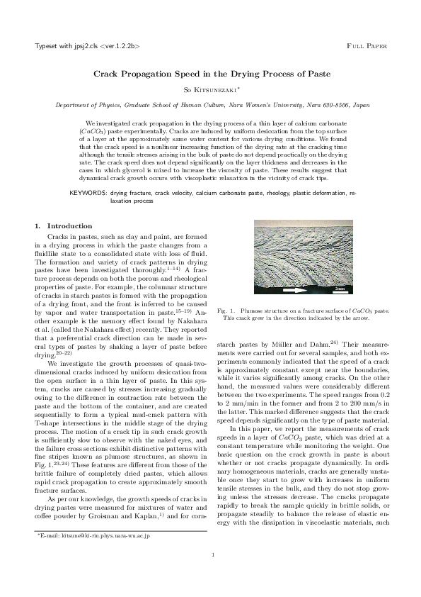 (PDF) Crack Propagation Speed in the Drying Process of Paste