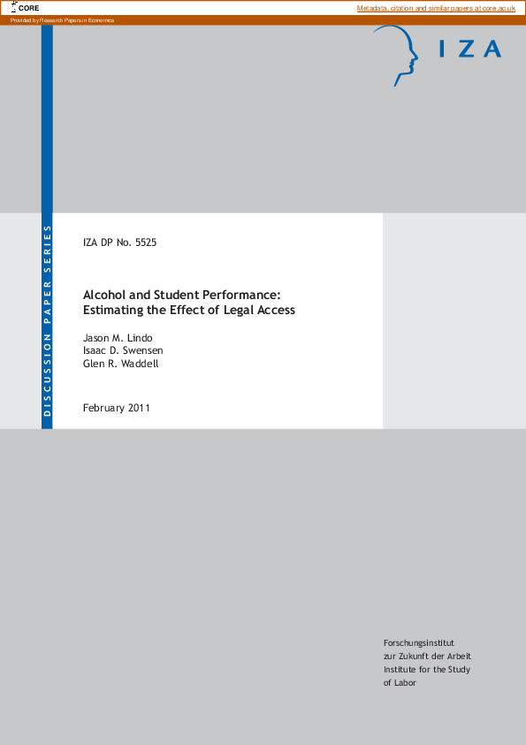 (PDF) Alcohol and Student Performance: Estimating the Effect of Legal ...