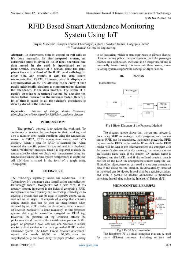 (PDF) RFID Based Smart Attendance Monitoring System Using IoT