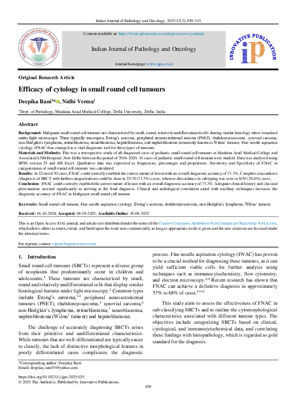 (PDF) Efficacy of cytology in small round cell tumours