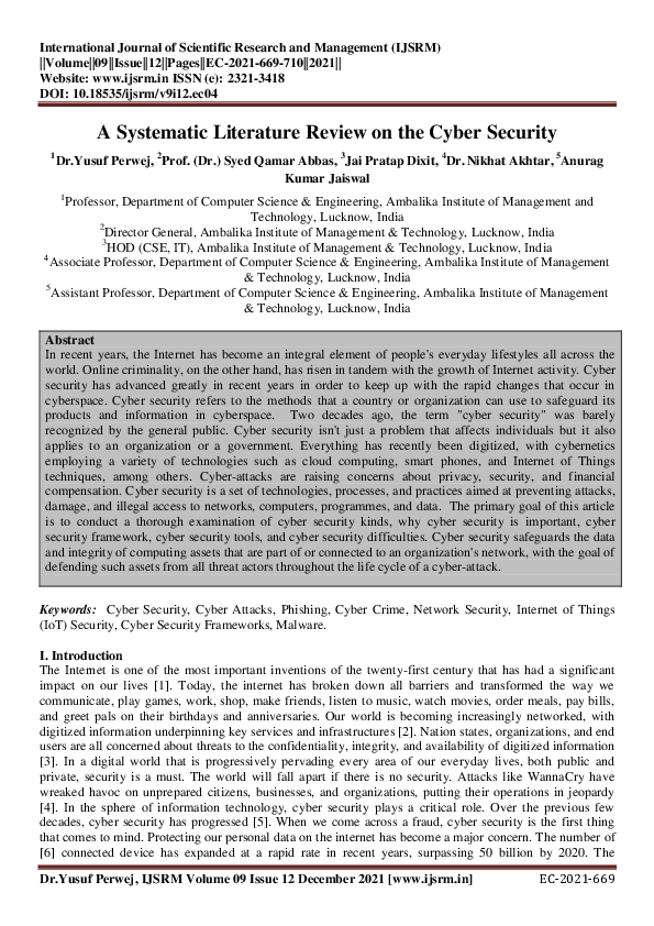 (PDF) A Systematic Literature Review on the Cyber Security