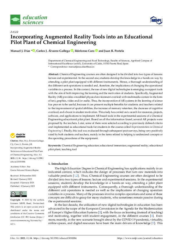 (PDF) Incorporating Augmented Reality Tools into an Educational Pilot ...