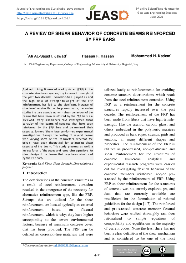 (PDF) A Review of Shear Behavior of Concrete Beams Reinforced by FRP Bars