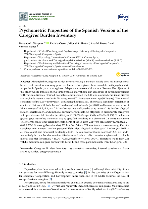 (PDF) Psychometric Properties of the Spanish Version of the Caregiver ...