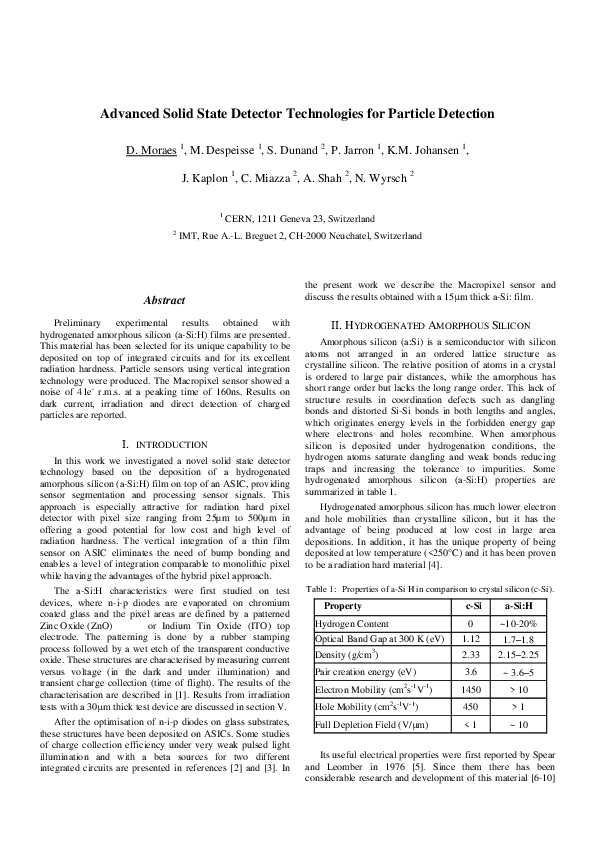 (PDF) Advanced Solid State Detector Technologies for Particle Detection