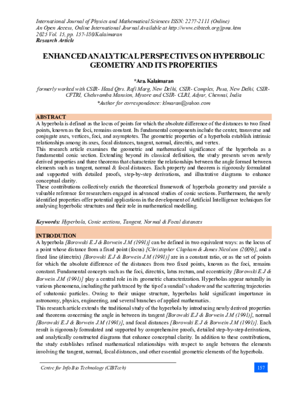 (PDF) ENHANCED ANALYTICAL PERSPECTIVES ON HYPERBOLIC GEOMETRY AND ITS ...