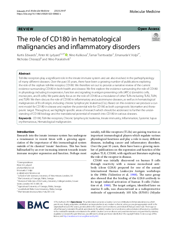 (PDF) The role of CD180 in hematological malignancies and inflammatory ...