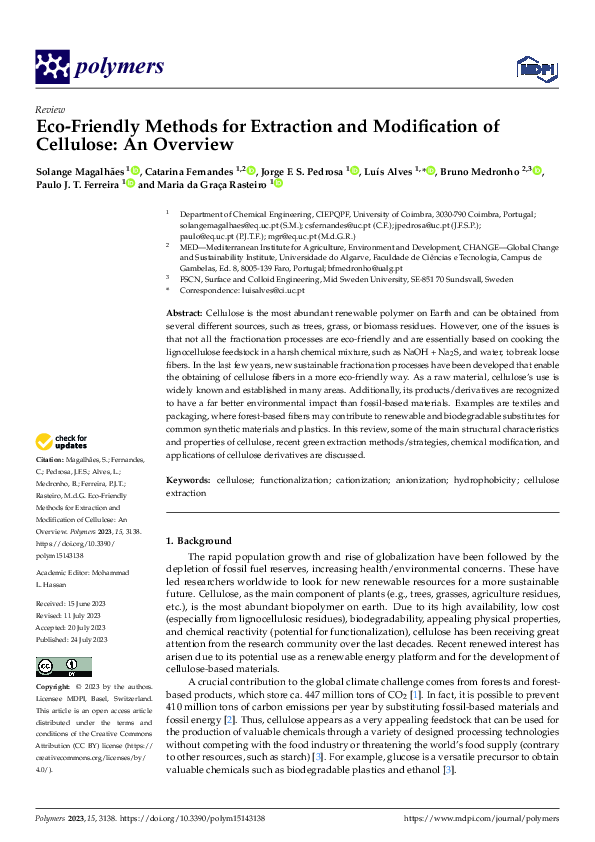 (PDF) Eco-Friendly Methods for Extraction and Modification of Cellulose ...