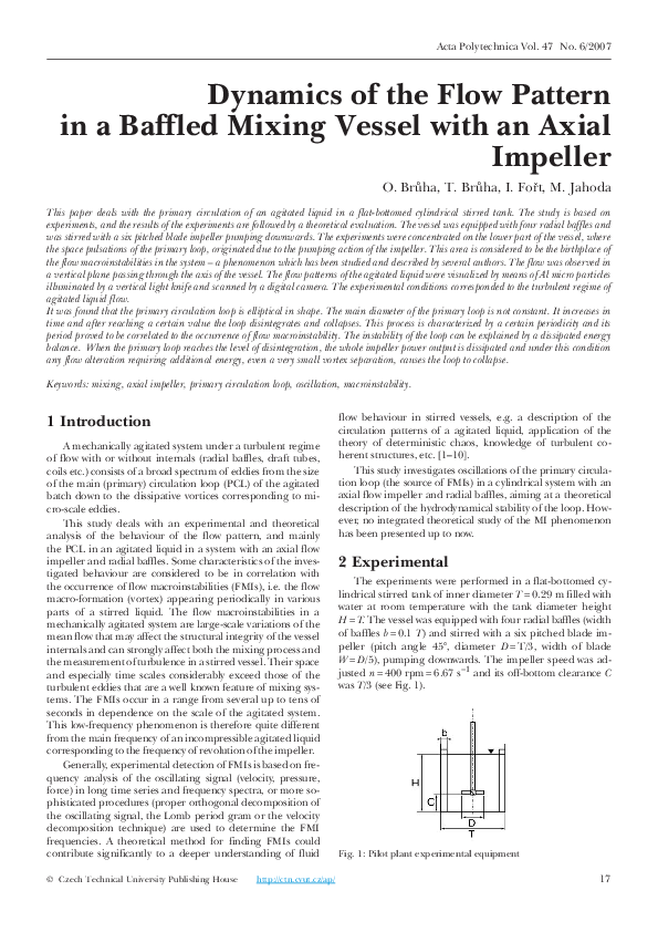 (PDF) Dynamics of the Flow Pattern in a Baffled Mixing Vessel with an ...