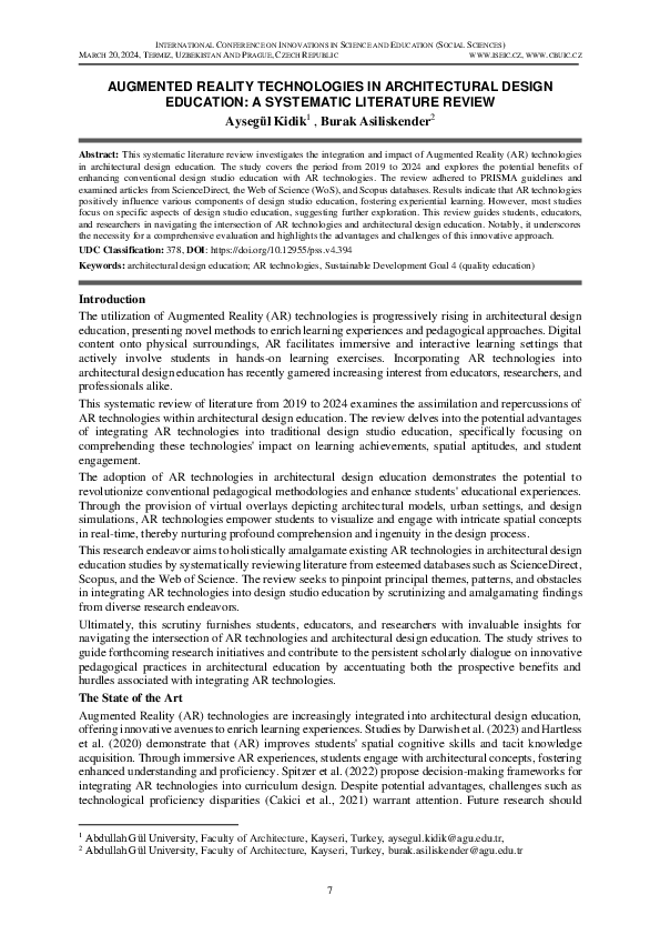 (PDF) AUGMENTED REALITY TECHNOLOGIES IN ARCHITECTURAL DESIGN EDUCATION ...