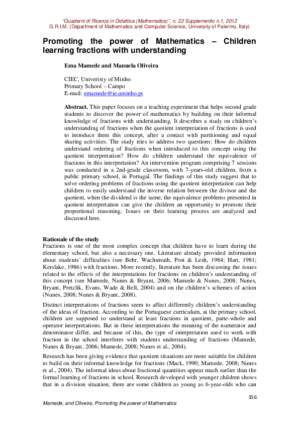 (PDF) Promoting the power of Mathematics-Children learning fractions ...