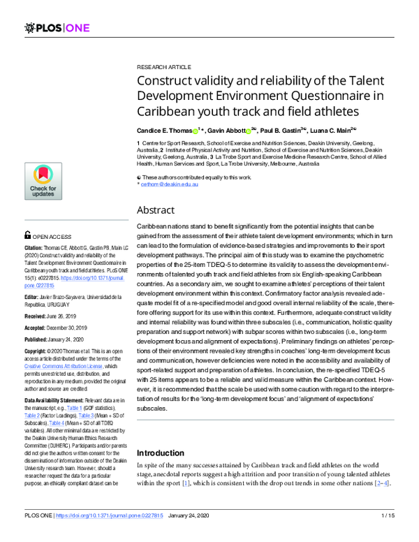 (PDF) Construct validity and reliability of the Talent Development ...