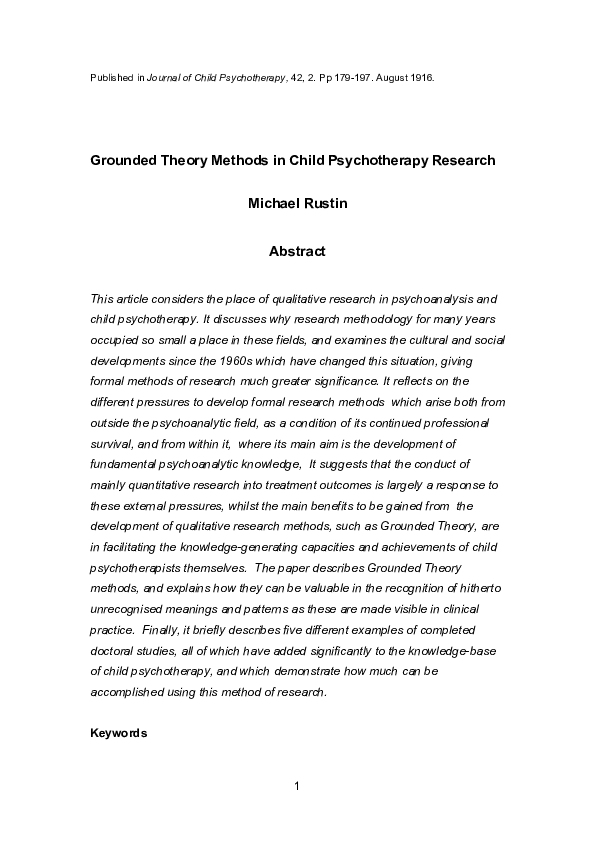 (PDF) Grounded Theory methods in child psychotherapy research