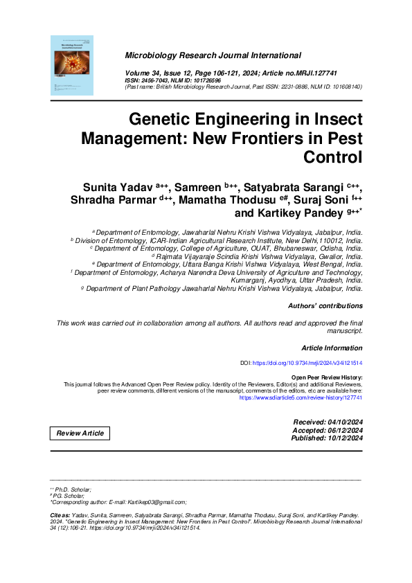 (PDF) Genetic Engineering in Insect Management: New Frontiers in Pest ...
