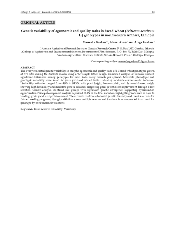(PDF) Genetic variability of agronomic and quality traits in bread ...