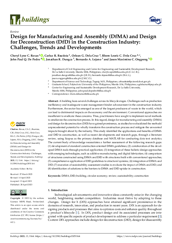(PDF) Design for Manufacturing and Assembly (DfMA) and Design for ...