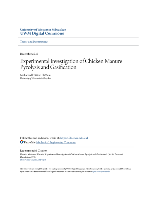 (PDF) Experimental investigation of chicken manure pyrolysis and ...