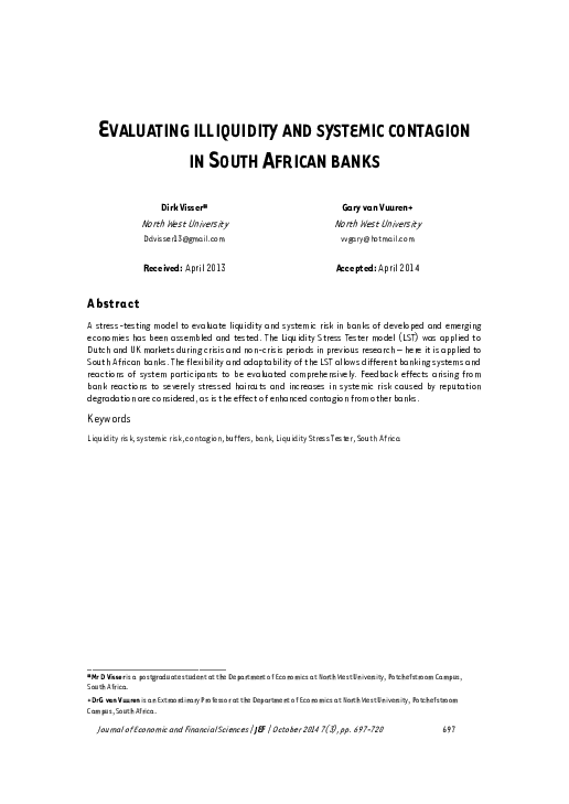 (PDF) Evaluating illiquidity and systemic contagion in South African banks