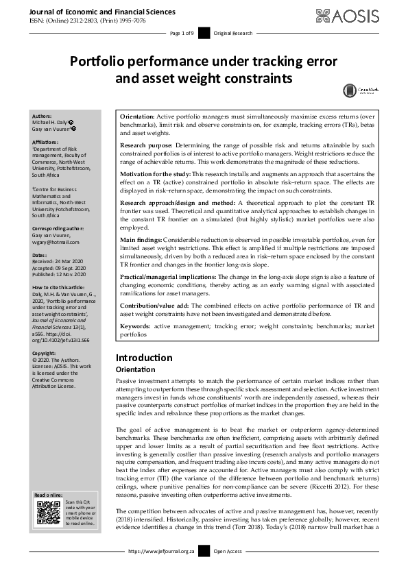 (PDF) Portfolio performance under tracking error and asset weight ...