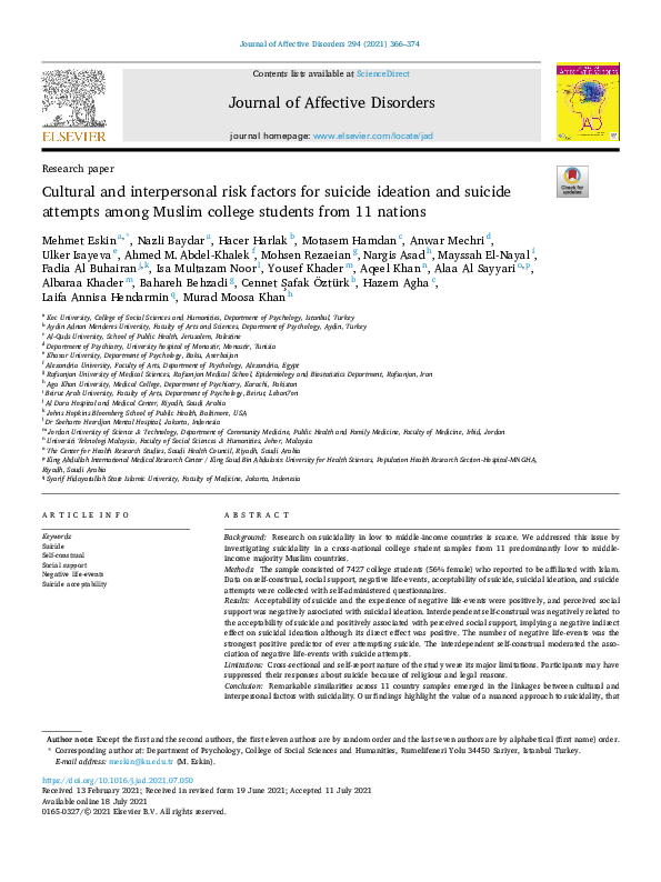 (PDF) Cultural and interpersonal risk factors for suicide ideation and ...