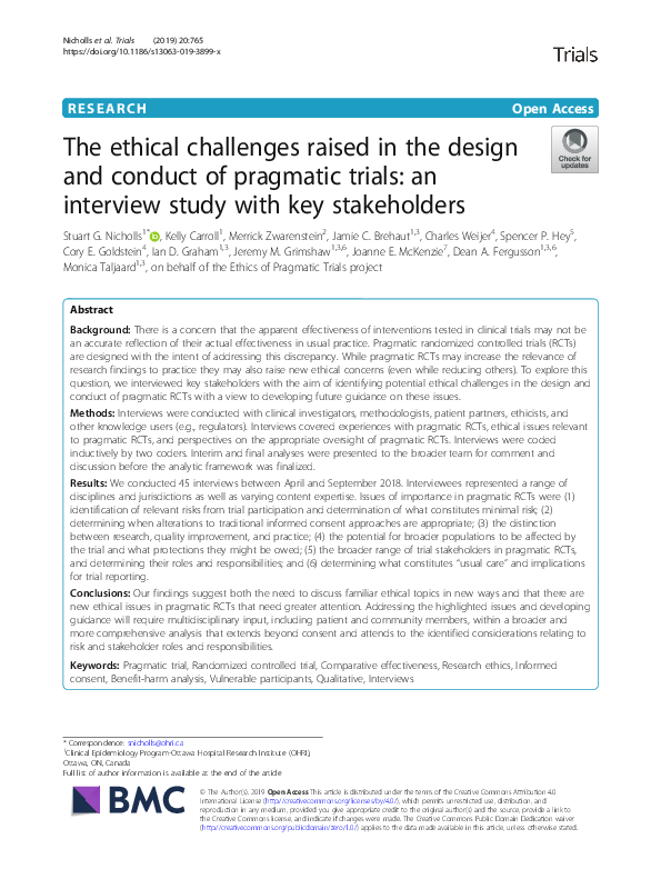 (PDF) The ethical challenges raised in the design and conduct of ...