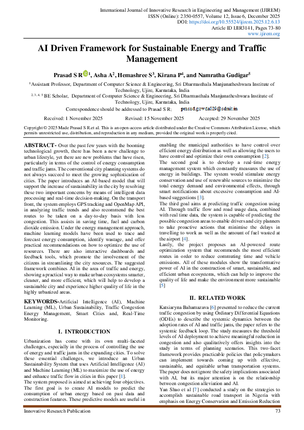 (PDF) AI Driven Framework for Sustainable Energy and Traffic Management