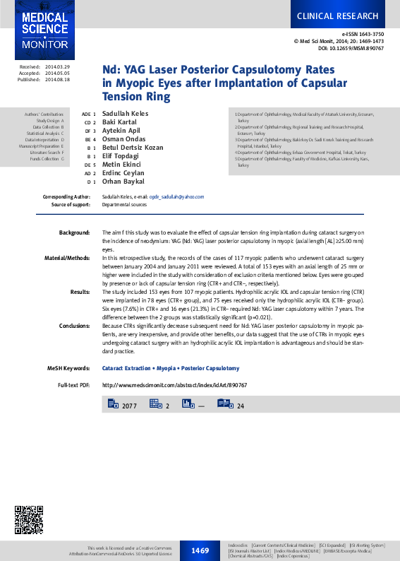 (PDF) Nd: YAG laser posterior capsulotomy rates in myopic eyes after ...