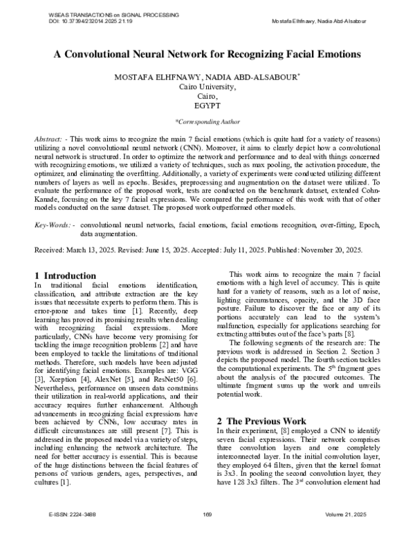 (PDF) A Convolutional Neural Network for Recognizing Facial Emotions