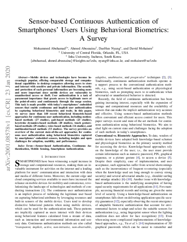 (PDF) Sensor-based Continuous Authentication of Smartphones' Users ...