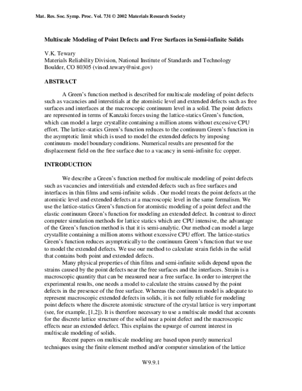 (PDF) Multiscale Modeling of Point Defects and Free Surfaces in Semi ...