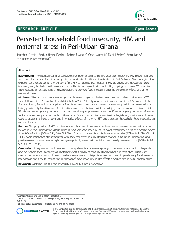 (PDF) Persistent household food insecurity, HIV, and maternal stress in ...