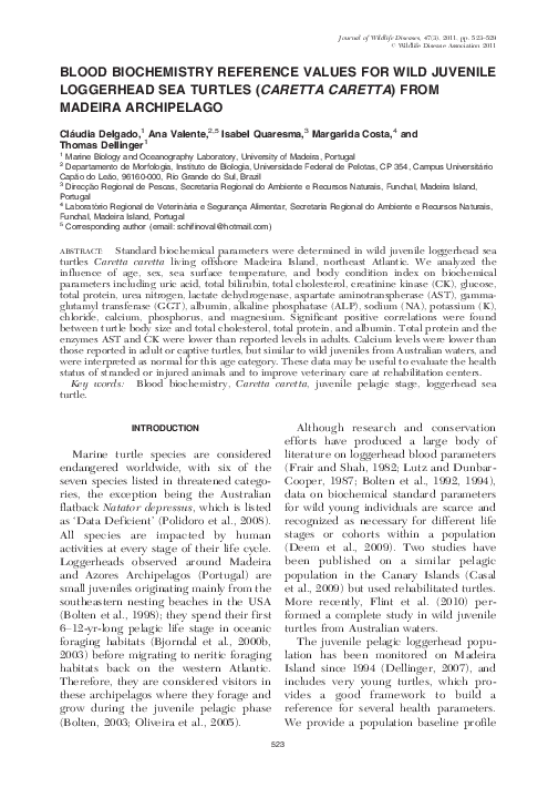 (PDF) Blood Biochemistry Reference Values for Wild Juvenile Loggerhead ...