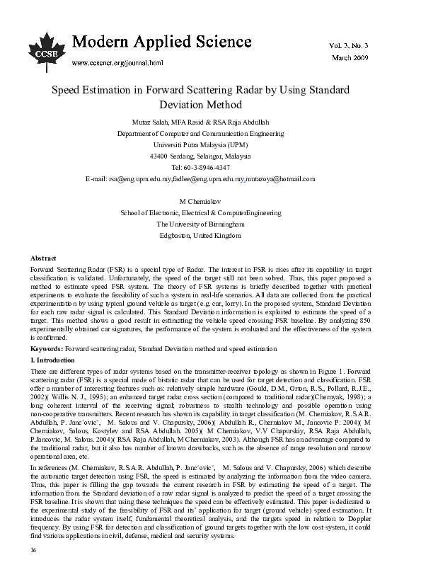 (PDF) Speed Estimation in Forward Scattering Radar by Using Standard ...
