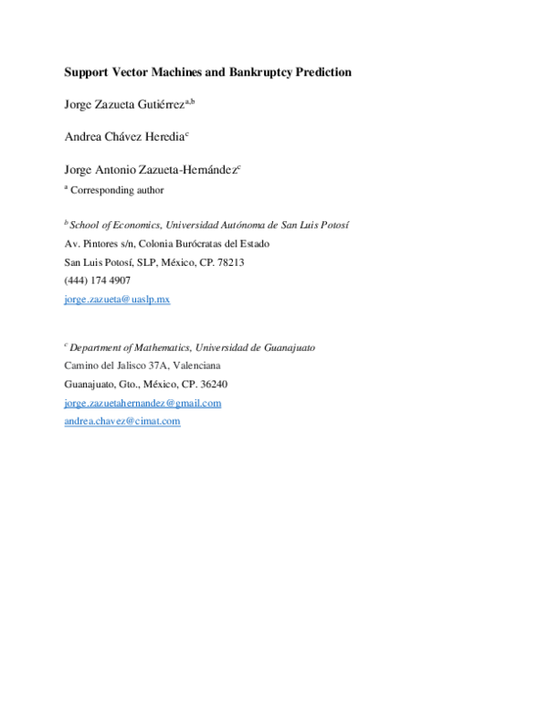 (PDF) Support Vector Machines and Bankruptcy Prediction