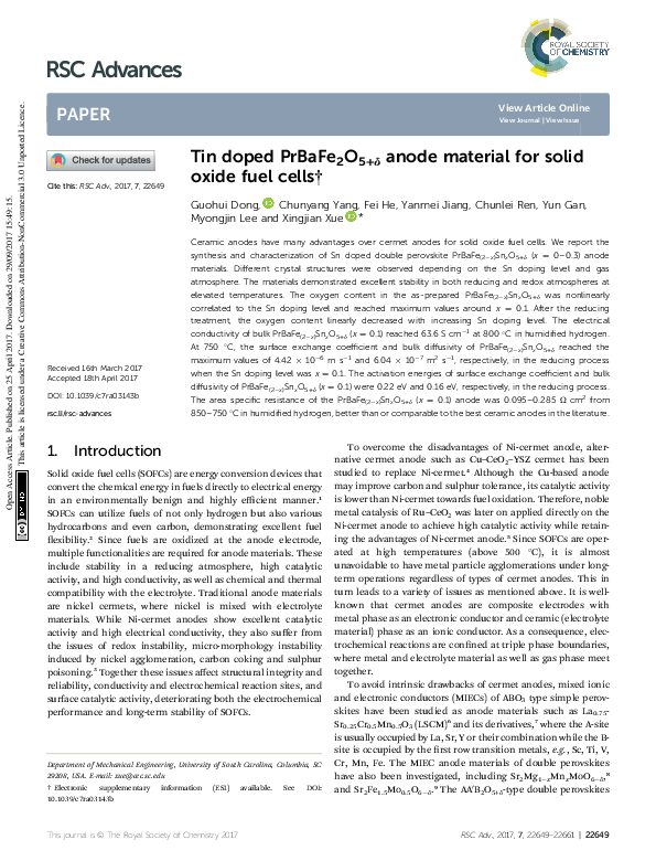 (PDF) Tin doped PrBaFe2O5+δ anode material for solid oxide fuel cells