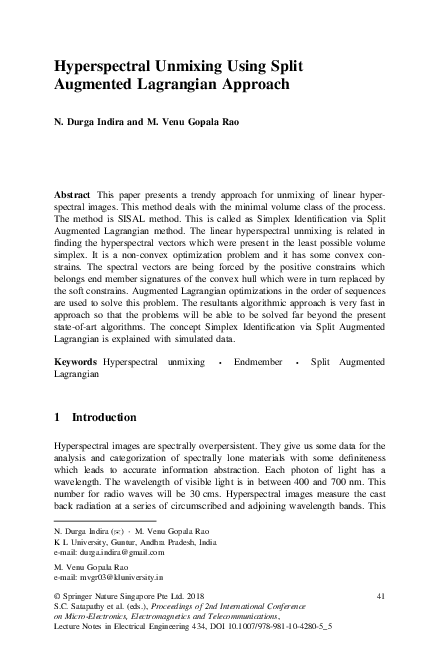 (PDF) Hyperspectral Unmixing Using Split Augmented Lagrangian Approach