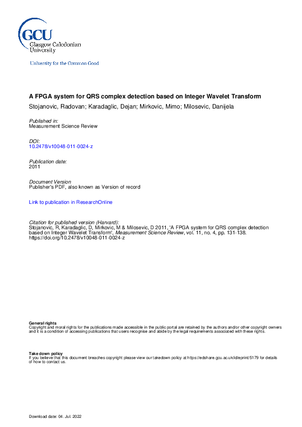 (PDF) A FPGA system for QRS complex detection based on Integer Wavelet ...