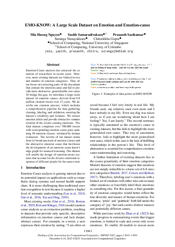 (PDF) EMO-KNOW: A Large Scale Dataset on Emotion-Cause