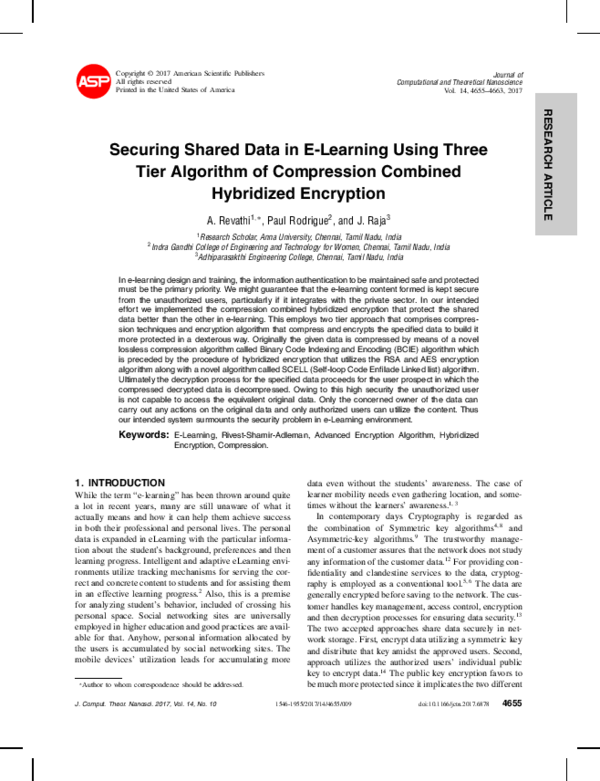 (PDF) Securing Shared Data in E-Learning Using Three Tier Algorithm of ...