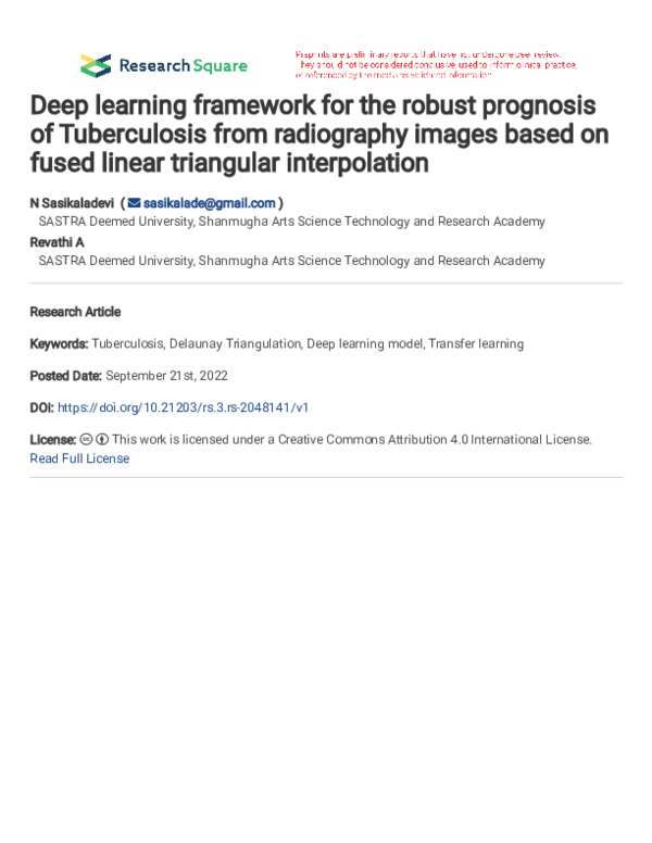 (PDF) Deep learning framework for the robust prognosis of Tuberculosis ...