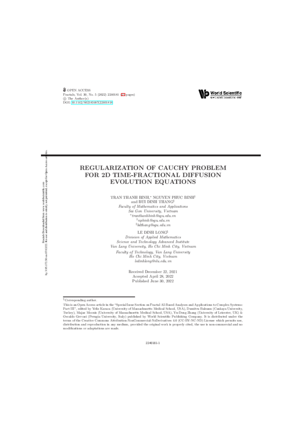 (PDF) Regularization of Cauchy Problem for 2D Time-Fractional Diffusion ...