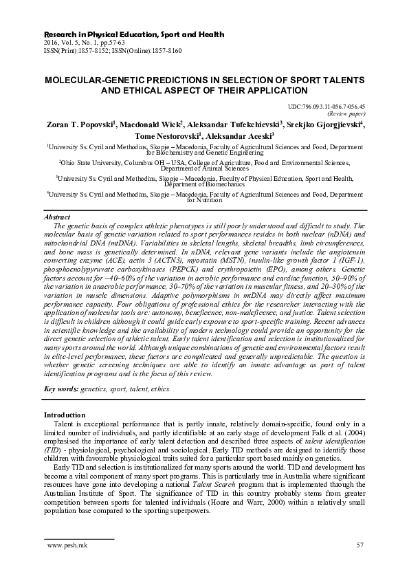 (PDF) Molecular-Genetic Predictions in Selection of Sport Talents and ...